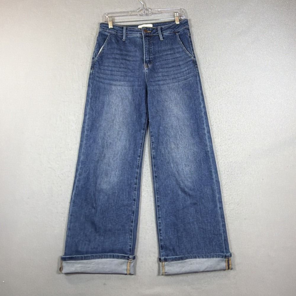 Risen Jeans Womens 9/29 Blue Whiskering High Rise Wide Leg Cuffed 30x29 Cuffed